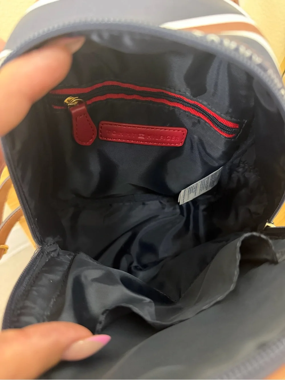 NWOT Tommy Hilfiger Navy, White & Brown Striped Mini Backpack